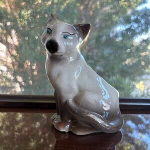 Vintage Ceramic Cat Planter Blue Eyes Mid Century Style Art Pottery
